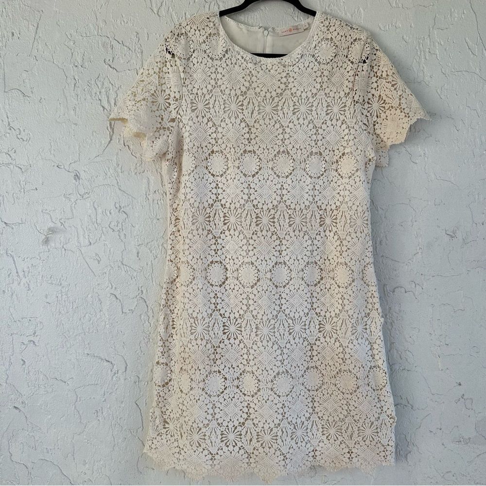 TORY BURCH Trixy Dress Women’s Large Crochet Lace Cream - Picture 2 of 10